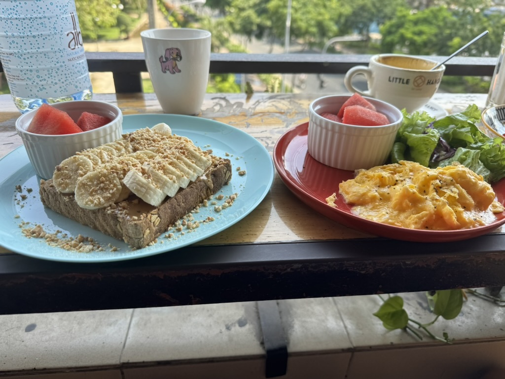 Saigon scrambled eggs and banana toast